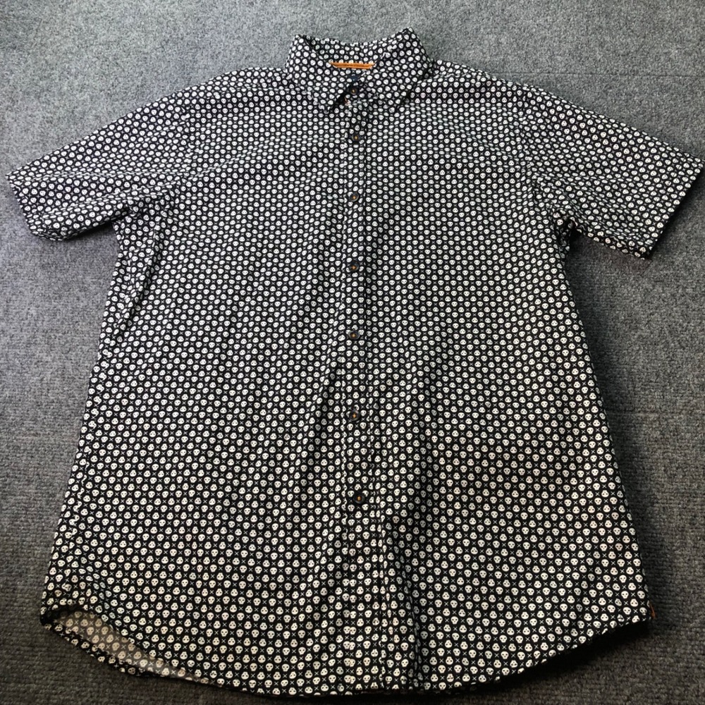Monument Skull Print Short Sleeve Button Up Shirt - Men's‎